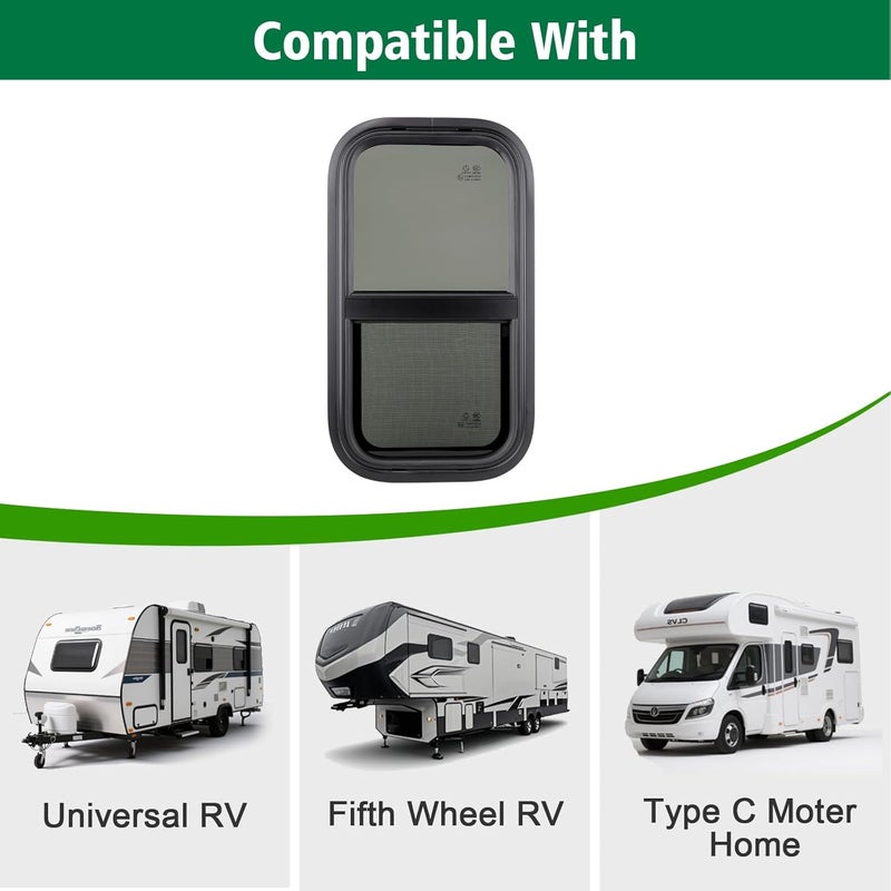 Dulepax نافذة RV عمودية، 14" عرض x 16" ارتفاع نافذة مقطورة مظللة منزل متنقل، استبدال نافذة زجاجية مقواة مع شبكة و حلقة تزيين، معتمدة من DOT - Image 5